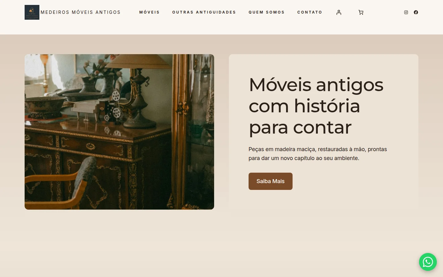 Home do site da Medeiros Móveis Antigos
