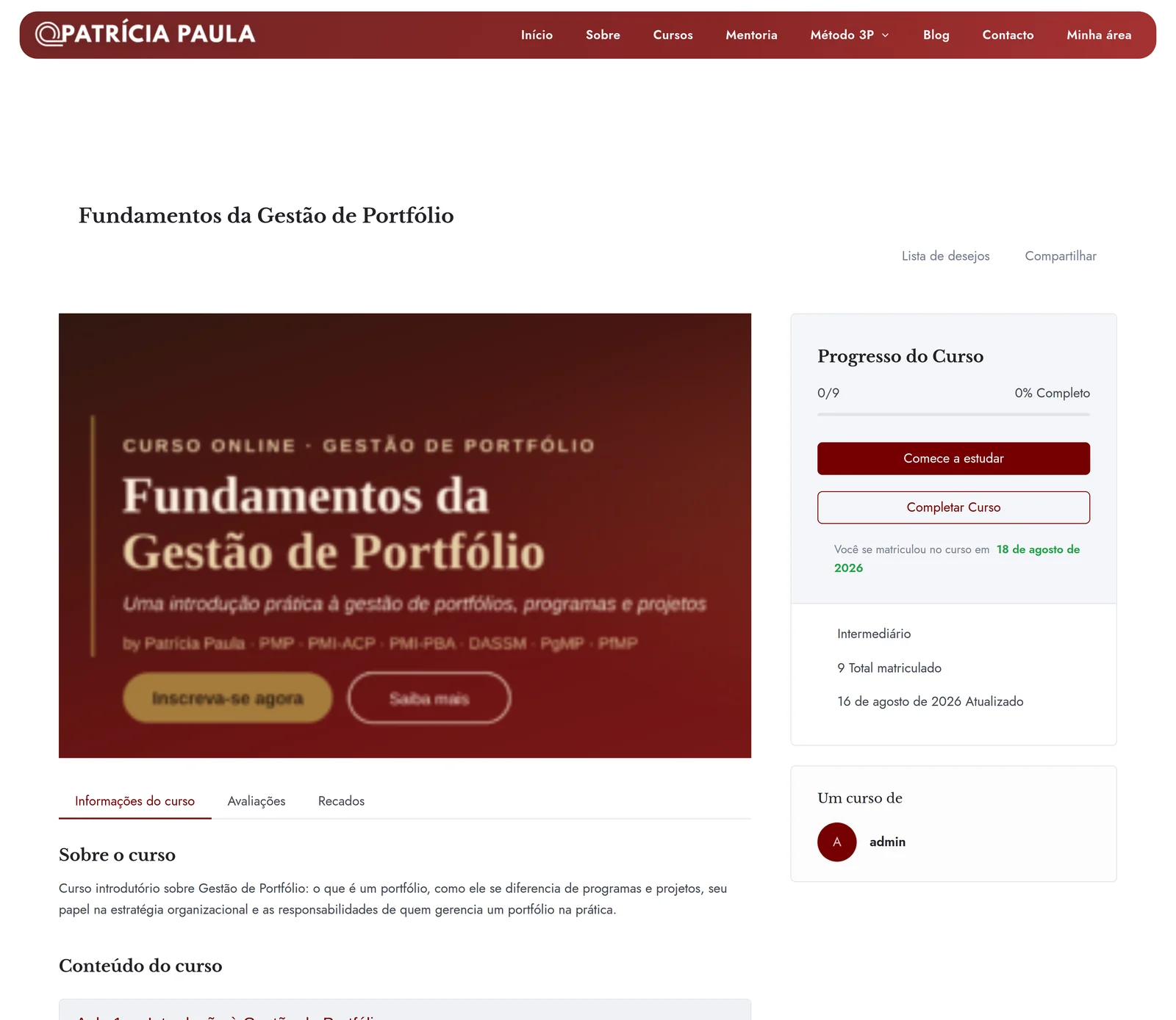 Home do site da Patrícia Paula